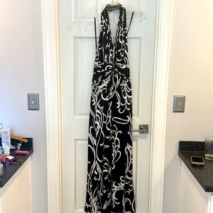 Black and Cream Halter formal dress